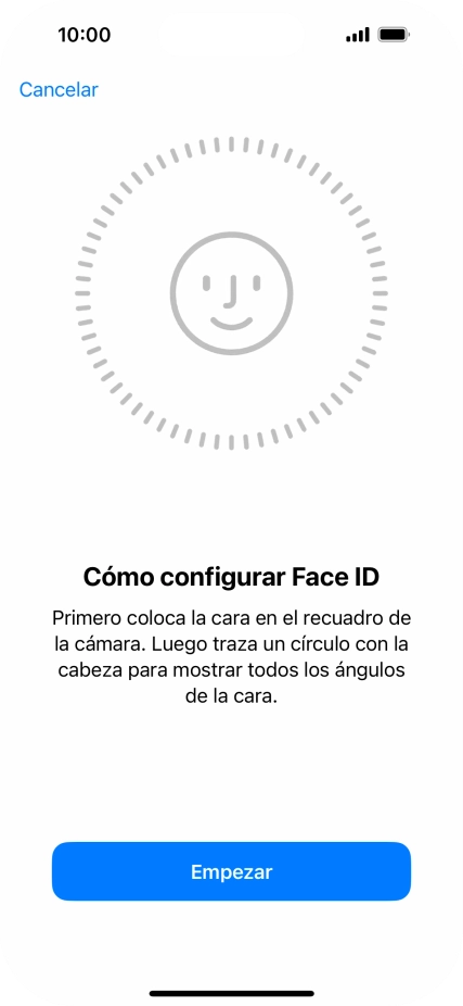 Pulsa Empezar y sigue las indicaciones de la pantalla para crear un código de seguridad con la función de reconocimiento facial (Face ID).