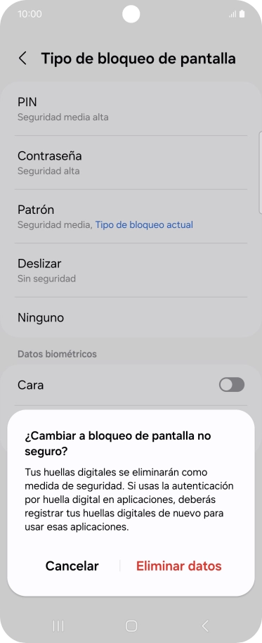 Pulsa Eliminar datos.