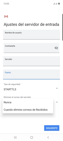Pulsa Nunca para conservar los correos electrónicos en el servidor cuando los borras del teléfono.