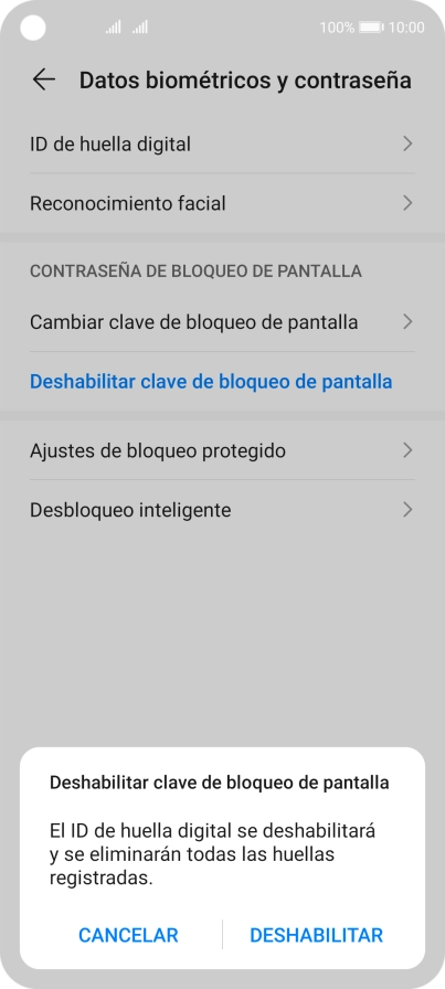 Introduce el código de seguridad extra que has creado anteriormente y pulsa DESHABILITAR.