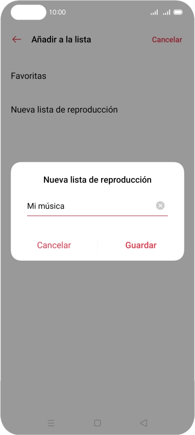 Introduce el nombre deseado de la lista de reproducción y pulsa Guardar.