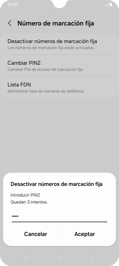 Introduce el código PIN2 y pulsa Aceptar.