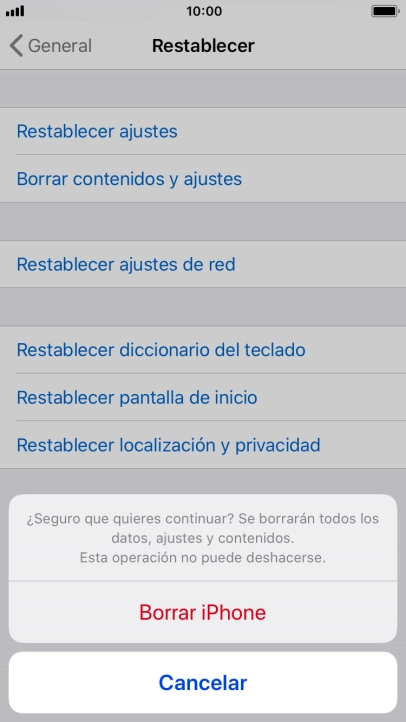 Pulsa Borrar iPhone.