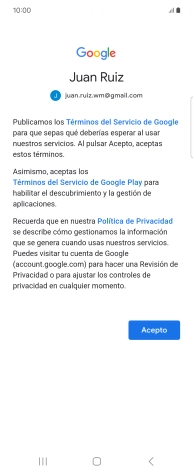 Pulsa Acepto y sigue las indicaciones de la pantalla para seleccionar los ajustes de tu cuenta de Google.