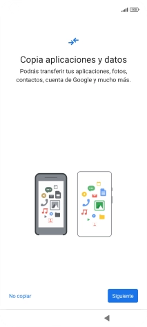 Puedes transferir el contenido de otro teléfono cuando activas tu teléfono por primera vez y cuando lo has restablecido. Cuando aparezca en la pantalla del teléfono esta imagen, ya está listo para la transmisión del contenido del otro teléfono.