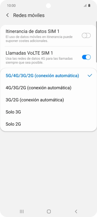Pulsa el tipo de red deseado.