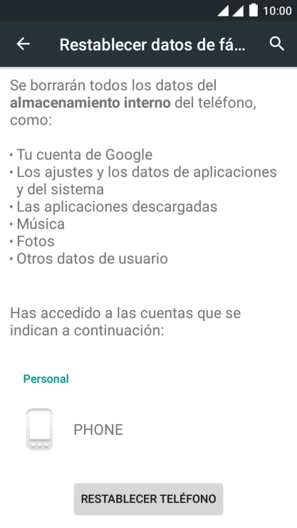 Pulsa RESTABLECER TELÉFONO.