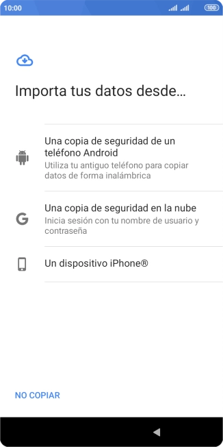 Pulsa la opción deseada y sigue las indicaciones de la pantalla para transferir contenido desde el otro teléfono y finalizar la activación de tu teléfono.