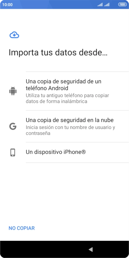 Pulsa la opción deseada y sigue las indicaciones de la pantalla para transferir contenido desde el otro teléfono y finalizar la activación de tu teléfono.
