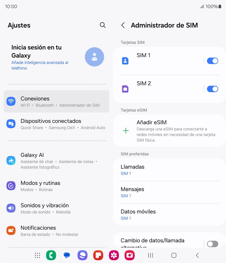 Pulsa la tarjeta SIM deseada.