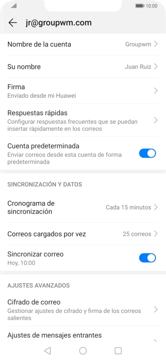 Pulsa Nombre de la cuenta e introduce el nombre de la cuenta de correo electrónico.