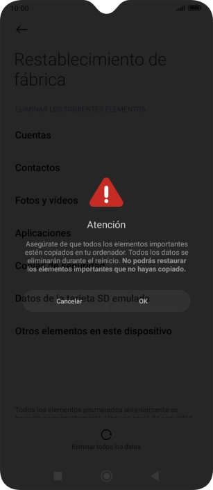 Pulsa OK. Espera unos instantes mientras el teléfono restablece la configuración predeterminada. Sigue las indicaciones de la pantalla para configurar el teléfono y dejarlo listo para su uso.