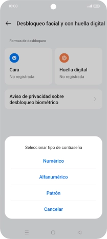 Pulsa el código de seguridad deseado.