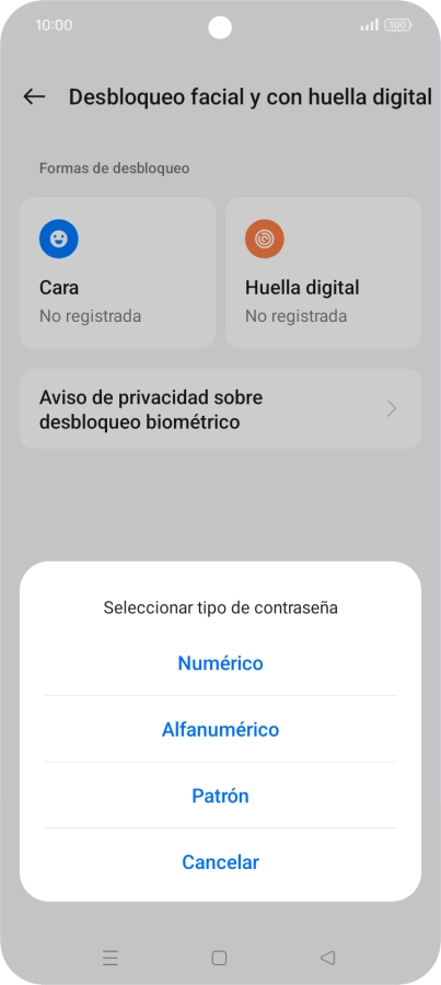 Pulsa el código de seguridad deseado.