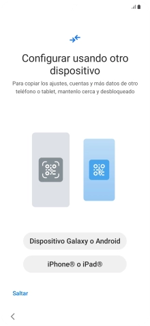 Pulsa la opción deseada para transferir contenido desde otro dispositivo y pulsa Saltar.