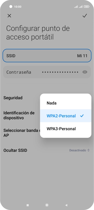 Pulsa WPA3-Personal para proteger la conexión wifi con una contraseña.