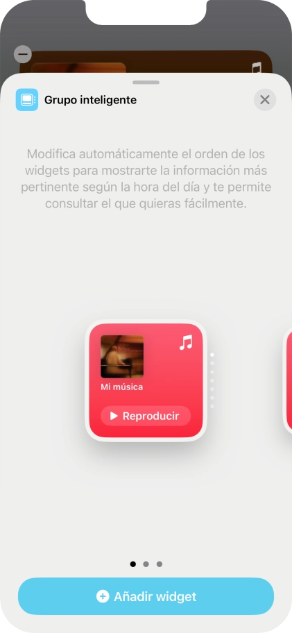 Desliza el dedo hacia la derecha o hacia la izquierda por la pantalla para seleccionar el tamaño de widget deseado.