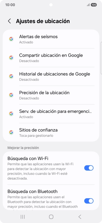 Pulsa Precisión de la ubicación.