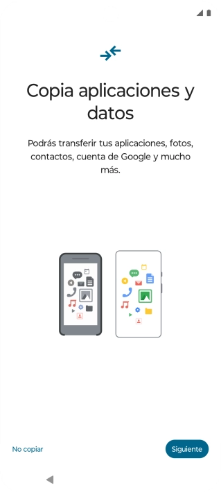 Puedes transferir el contenido de otro teléfono cuando activas tu teléfono por primera vez y cuando lo has restablecido. Cuando aparezca en la pantalla del teléfono esta imagen, ya está listo para la transmisión del contenido del otro teléfono.