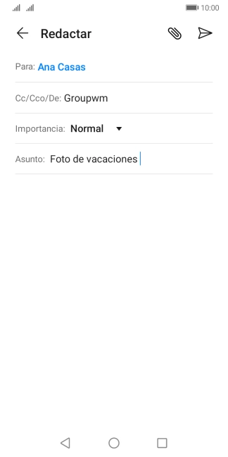 Pulsa en el campo de escritura  y escribe el texto del correo electrónico.