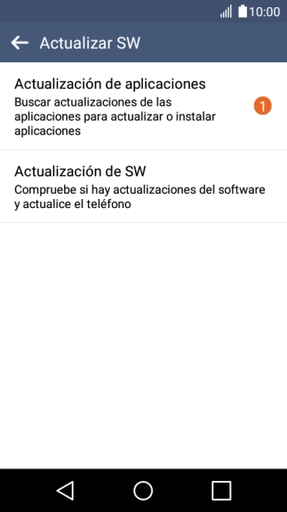 Pulsa Actualización de SW. Si hay una versión de software nueva disponible, aparecerá ahora en la pantalla. Sigue las indicaciones de la pantalla para actualizar el software del teléfono.