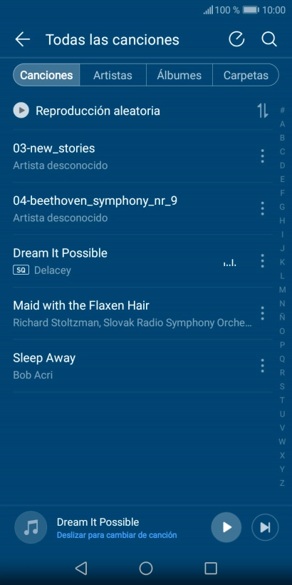 Pulsa una categoría y desplázate al archivo de música deseado.
