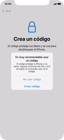 Si desactivas la función, pulsa No usar código.