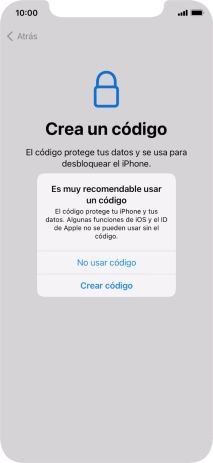 Si desactivas la función, pulsa No usar código.
