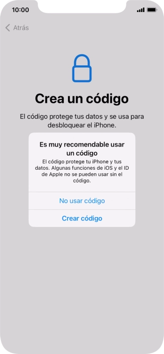 Si desactivas la función, pulsa No usar código.