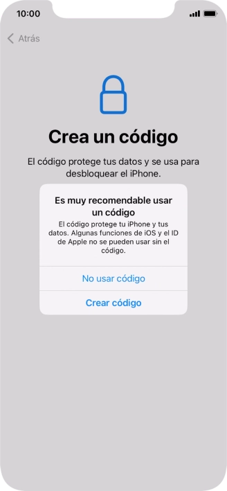 Si desactivas la función, pulsa No usar código.