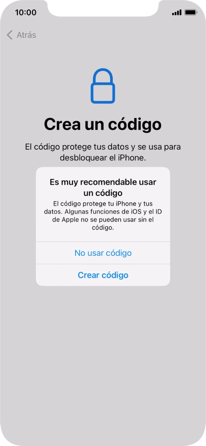 Si desactivas la función, pulsa No usar código.