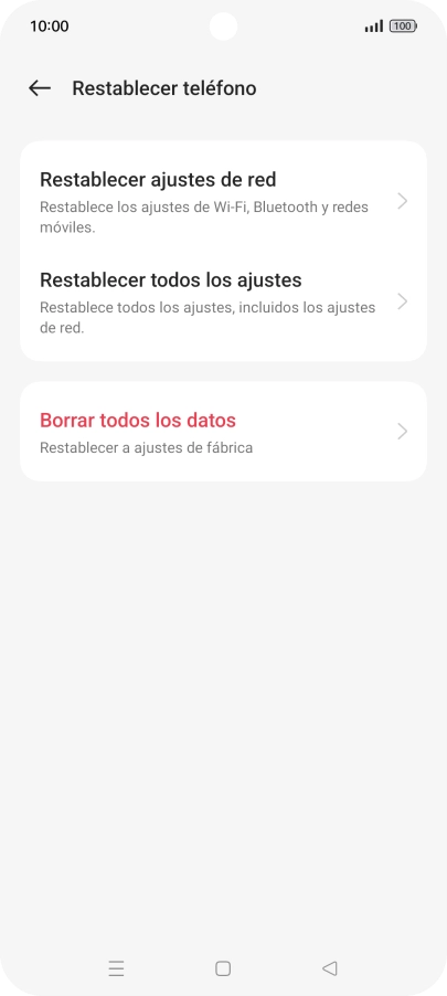 Pulsa Borrar todos los datos.