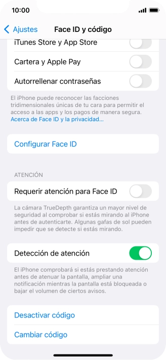 Pulsa Desactivar código e introduce el código de seguridad.