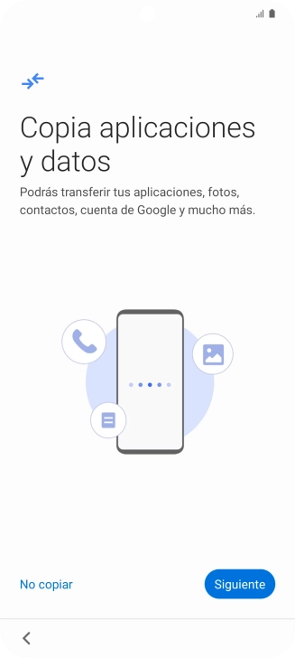 Puedes transferir el contenido de otro teléfono cuando activas tu teléfono por primera vez y cuando lo has restablecido. Cuando aparezca en la pantalla del teléfono esta imagen, ya está listo para la transmisión del contenido del otro teléfono.