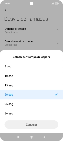 Si desvías las llamadas perdidas, tendrás que seleccionar un retardo para el desvío. Pulsa el retardo deseado.