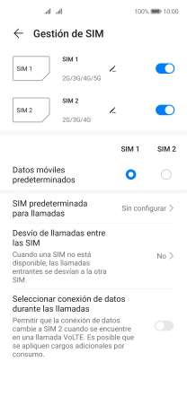 Pulsa el indicador junto a la tarjeta SIM deseada para activar o desactivar su uso.