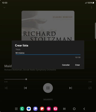 Introduce el nombre deseado de la lista de reproducción y pulsa Crear.