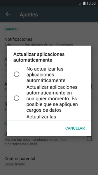 Para desactivar la actualización automática de apps, pulsa No actualizar las aplicaciones automáticamente.