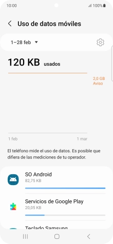 El consumo de datos por cada aplicación aparece bajo el nombre de la aplicación.
