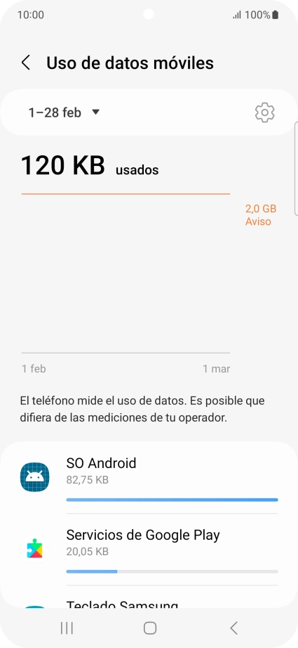 El consumo de datos por cada aplicación aparece bajo el nombre de la aplicación.