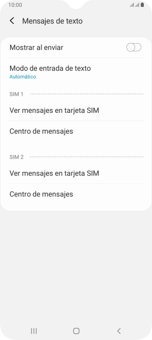 Pulsa Centro de mensajes bajo la tarjeta SIM deseada.