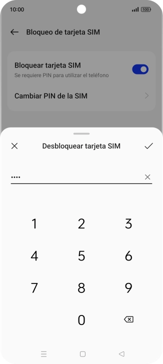 Introduce el código PIN y pulsa el icono de aceptar.