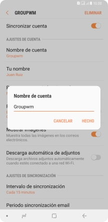 Introduce el nombre deseado de la cuenta de correo electrónico y pulsa HECHO.