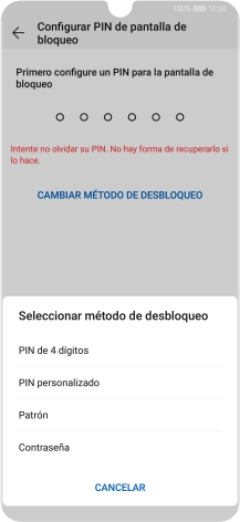 Pulsa el código de seguridad deseado y sigue las indicaciones de la pantalla para crear un código de seguridad del teléfono adicional.