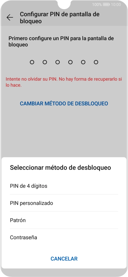 Pulsa el código de seguridad deseado y sigue las indicaciones de la pantalla para crear un código de seguridad del teléfono adicional.