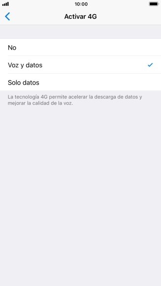 Si deseas desactivar el uso de 4G, pulsa No.