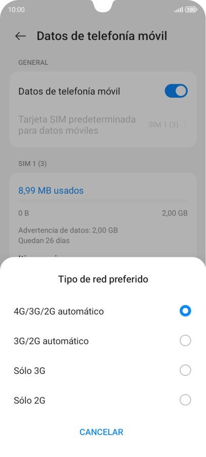 Pulsa el tipo de red deseado.