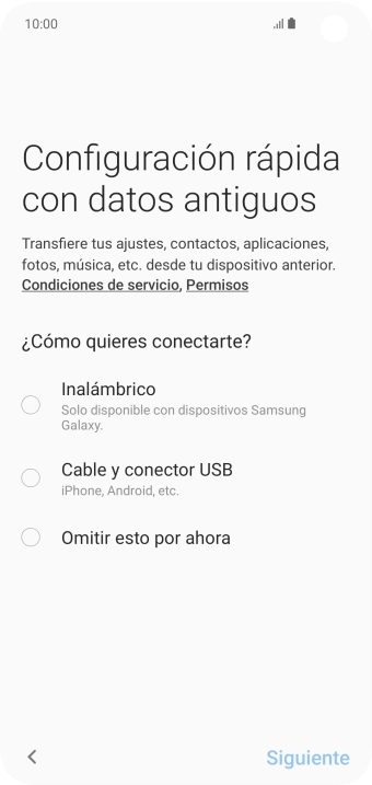 Puedes transferir el contenido de otro teléfono cuando activas tu teléfono por primera vez y cuando lo has restablecido. Cuando aparezca en la pantalla del teléfono esta imagen, ya está listo para la transmisión del contenido del otro teléfono.