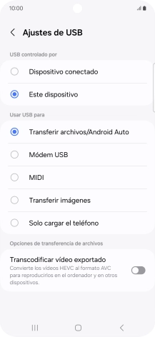 Pulsa Transferir archivos/Android Auto.