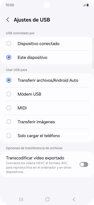 Pulsa Transferir archivos/Android Auto.